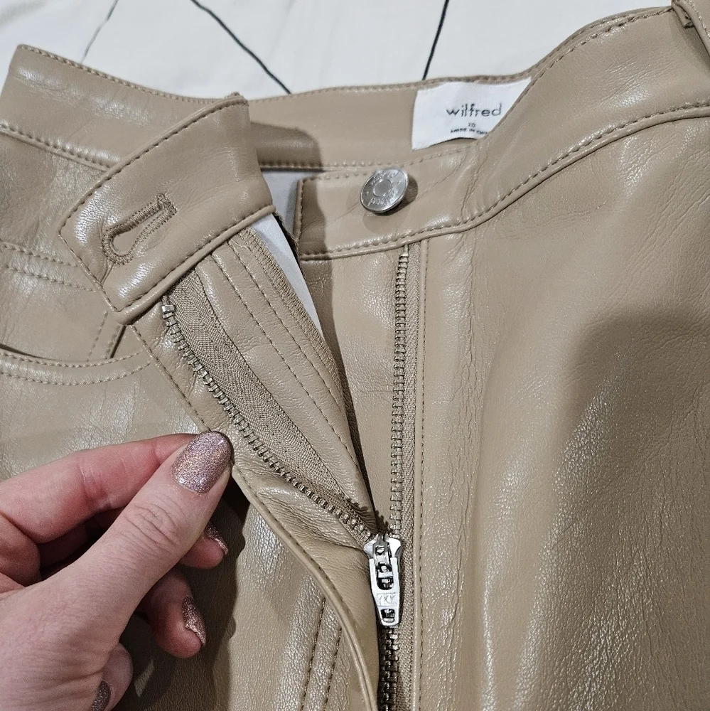 Aritzia Wilfred Melina High-Rise Vegan Leather Pants Light Brown Size 10 - Picture 7 of 10